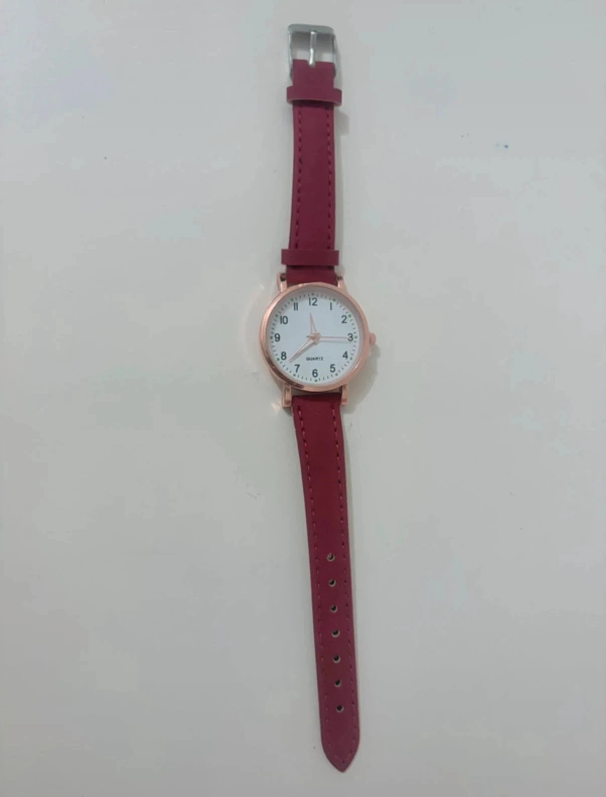Stijlvolle minimalistische quartzhorloge - Bordeaux bandje en rosé vergulde behuizing – photo 3